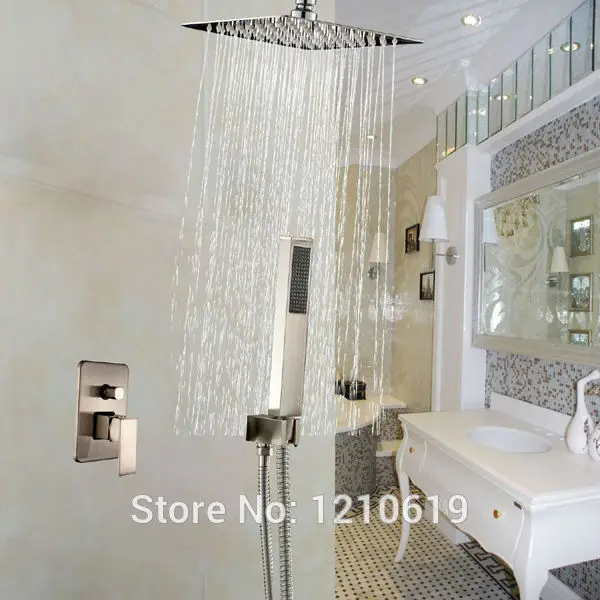 

Newly US Free Shipping Ceiling Mount Bathroom 12" Brushed Nickel Shower Faucet Set w/ Hand Sprayer Bath Shower Mixer Tap
