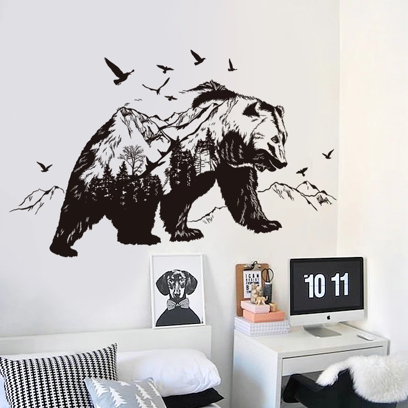 Fundecor Montagne Noir Ours Animaux Stickers Muraux Enfants Chambre Bebe Chambre Stickers Vinyle Meubles Peintures Murales Art Maison Decoratiom Aliexpress