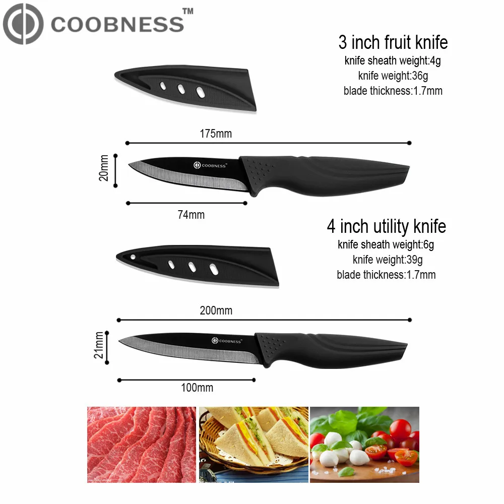 COOBNESS 3 шт./компл. керамический нож черное лезвие кухонные ножи Фрукты Утилита для