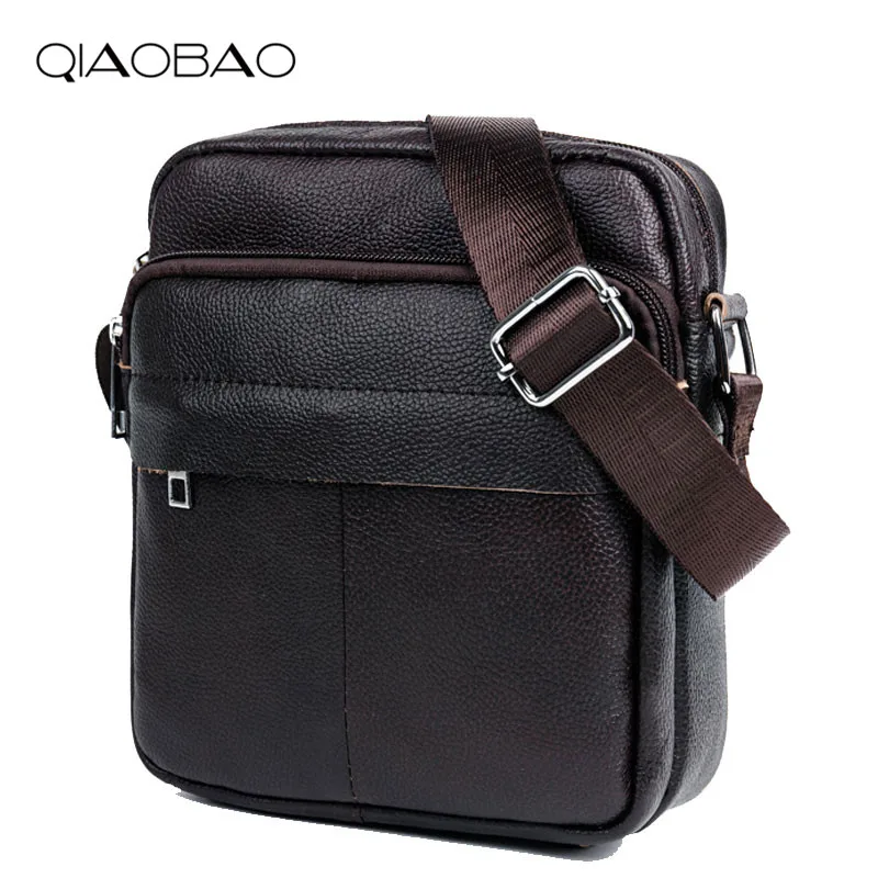 

QIAOBAO Genuine Leather Bags Men High Quality Messenger Bags Cowskin Handbags Dark Brown Crossbody Shoulder Bag For Men