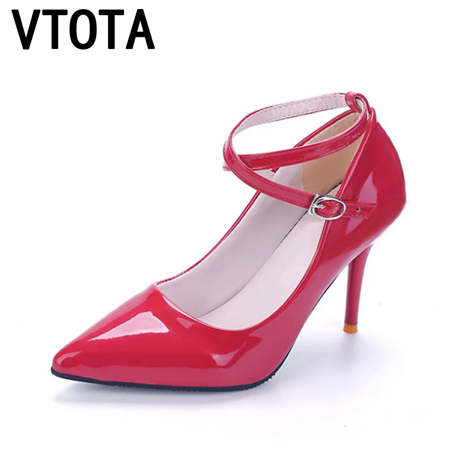 VTOTA Women Leather Pumps High Quality High Heels Pointed Toe Zapatos Mujer Shallow Mouth Sexy Pumps High Heel Shoes Woman P102
