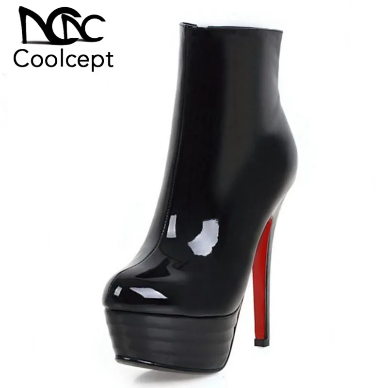 

Coolcept Office Lady High Heel Boots Platform Warm Fur Shoes Women Sexy Fashion Party Wedding Shoes Women Footwear Size 32-43