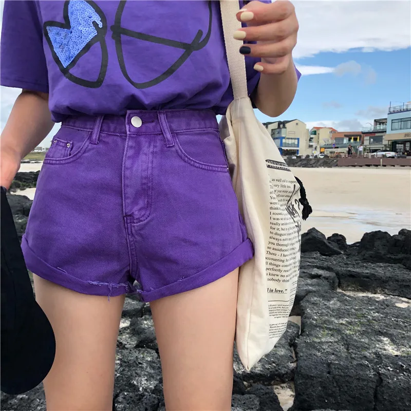 Fashion Purple Denim Shorts Women 