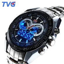 Top Marca de Lujo Tvg Relojes Hombres de Acero Inoxidable Reloj de Cuarzo Analógico Digital Hombres Deportes Impermeable Reloj Militar Reloj Hombre