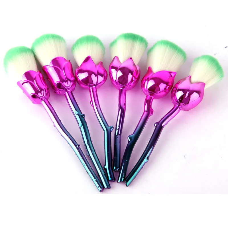 6pcs Rose Flower Makeup Brushes Set Blush Foundation Contour Loose