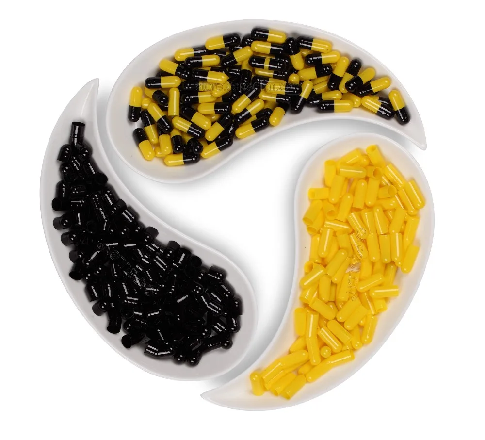 Size 00 Dark & Yellow Colored (5000 Pieces / Carton) Empty Gelatin Separated Capsules For Manual Capsule Filling Machine