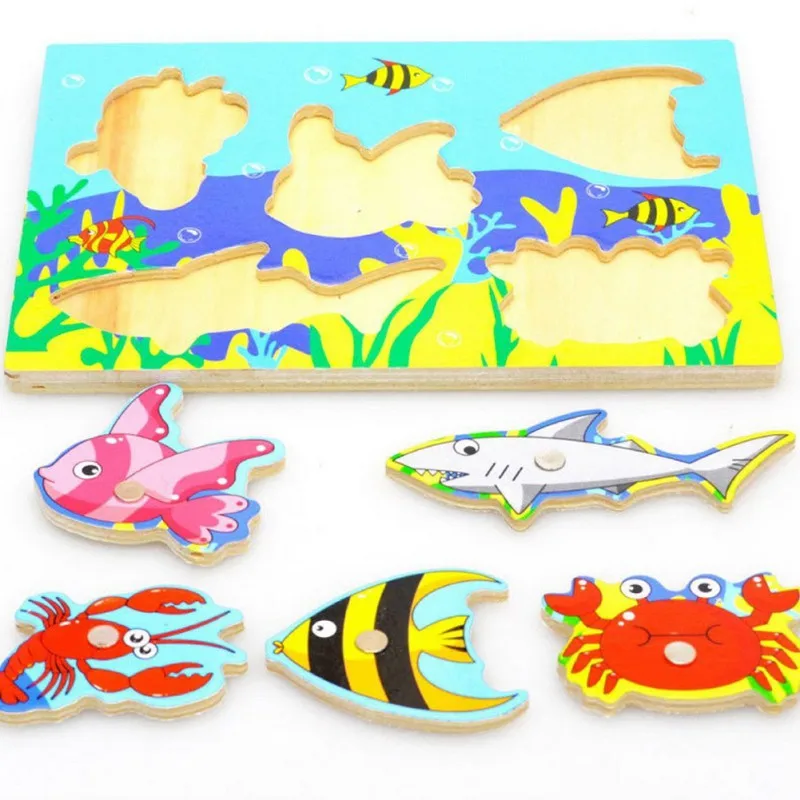 Деревянная Магнитная игра-головоломка для рыбалки, игрушки для малышей, детей, обучающая игрушка для родителей и детей - Цвет: As the picture