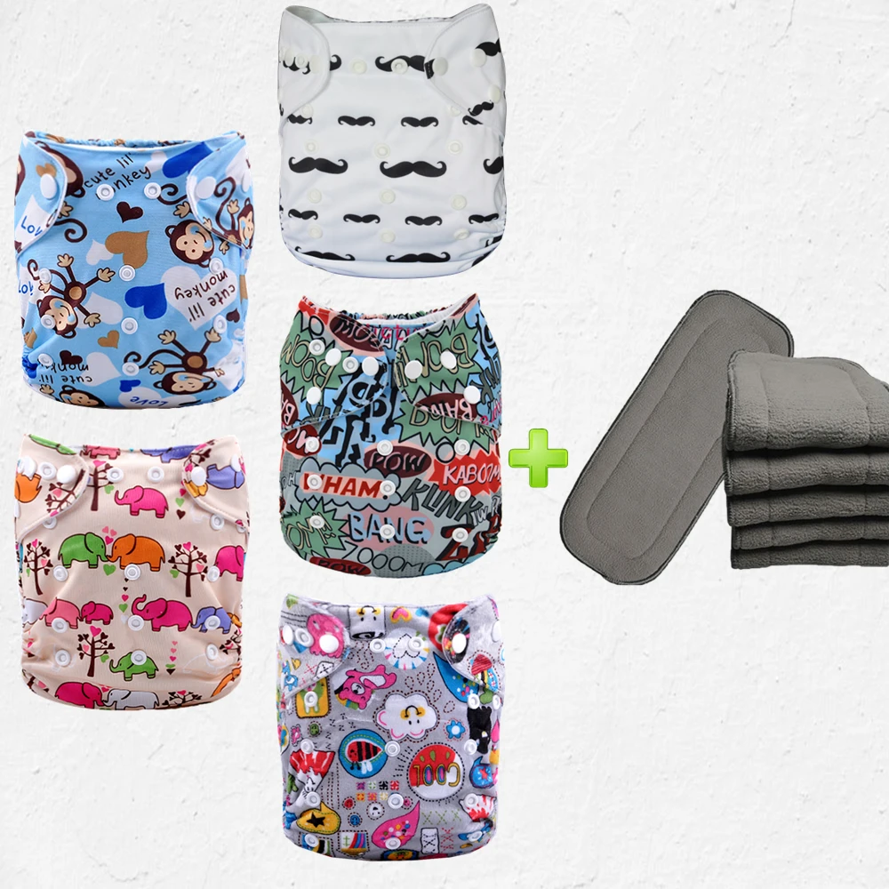 Sale Price 5 diapers + 5pcs 4-Layer Bamboo Charcoal inserts baby diapers clothes diapers babyland diapers suppliers all in one size(5 sets)
