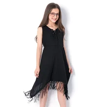 Girl Children's Vest Tassel Dress Fashion Kids Dresses for Girls 2018 Summer Irregular Hem Sleeveless Clothes for Girl 11 12 Yrs girls tassel hem striped dress
