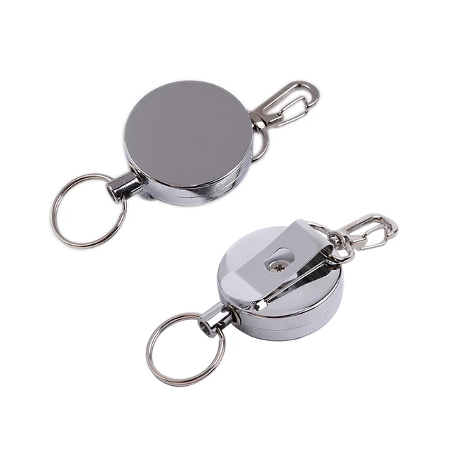2 Piece/lot Full Metal Retractable Reel Recoil Pull Key Ring Chain