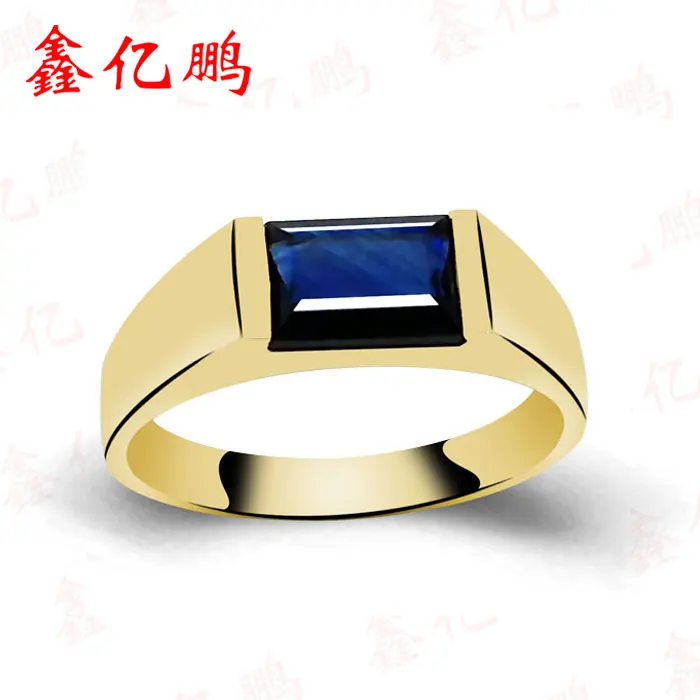 

18 k gold inlaid natural shandong sapphire ring plate ring Simple generous