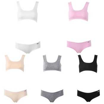 

KLV Teenage Girls Training Bra Pantie 2pcs Set Puberty Kid Soft Cotton Underwear Set Clothes