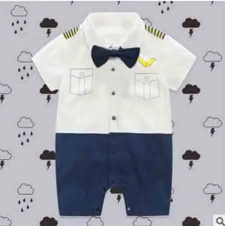 Летняя одежда для маленьких мальчиков; костюм с рисунком пингвина; Комбинезоны для маленьких джентльменов; одежда для маленьких девочек; комбинезон для малышей - Цвет: captain