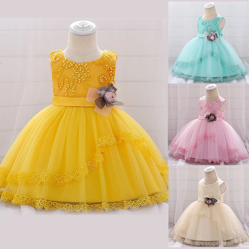 

girl Infant floral dress lace sequins wash dress girl's first year birthday party wedding baby clothing summer children clothes
