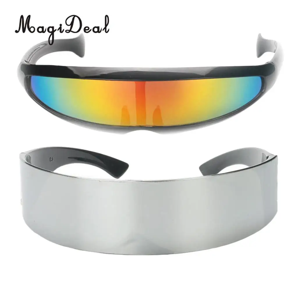 MagiDeal, 2 штуки, забавные узкие радужные металлические серебристые Космические очки, робот-Инопланетянин, теневые очки, солнцезащитные очки Future Soldier