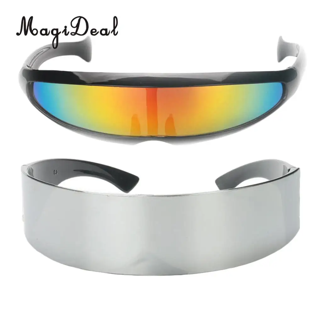 MagiDeal 2 Pieces Funny Narrow Rainbow Metallic Silver Space Robot Alien Eyeglasses Shade Eyewear Future Soldier Sunglasses