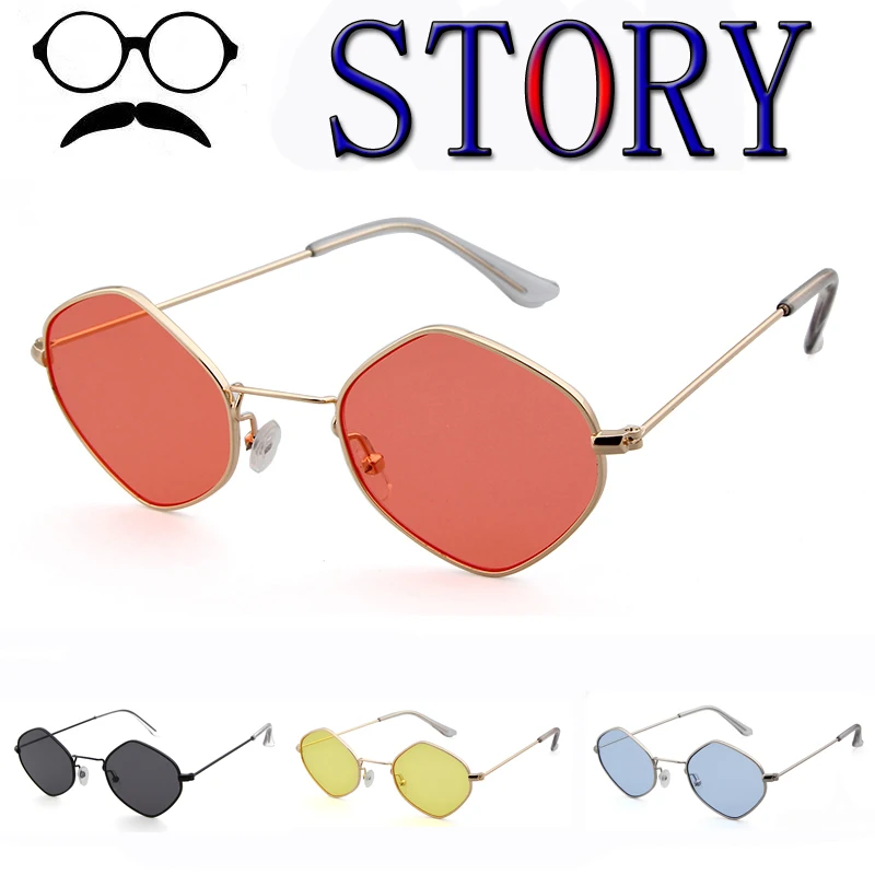 

Hexagon Sunglasses Women Small Frame Polygon Brand Designer Blue Pink Clear Lens Female Metal Fishing Glasses Zonnebril Mannen