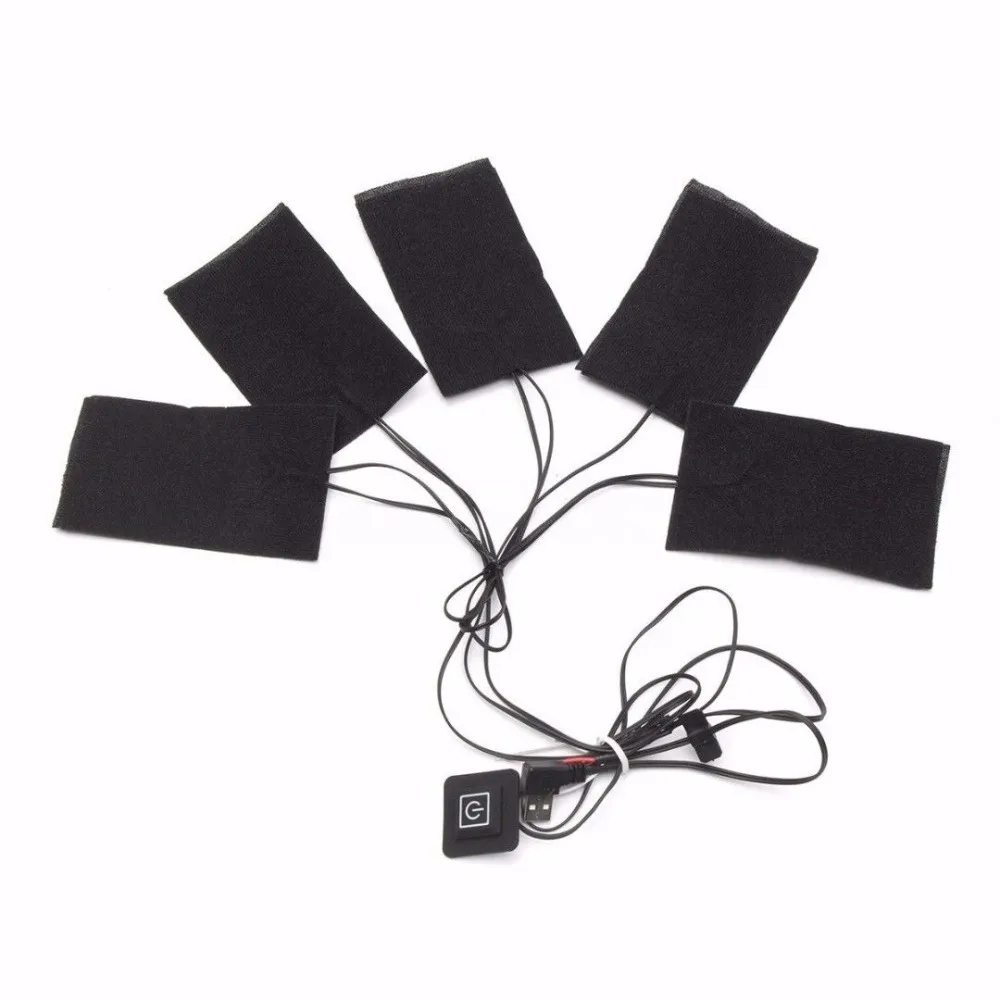Новая одежда грелку USB электрические нагревательные колодки 3 шестерни регулируемый углеродного волокна с подогревом - Цвет: 5 Pads