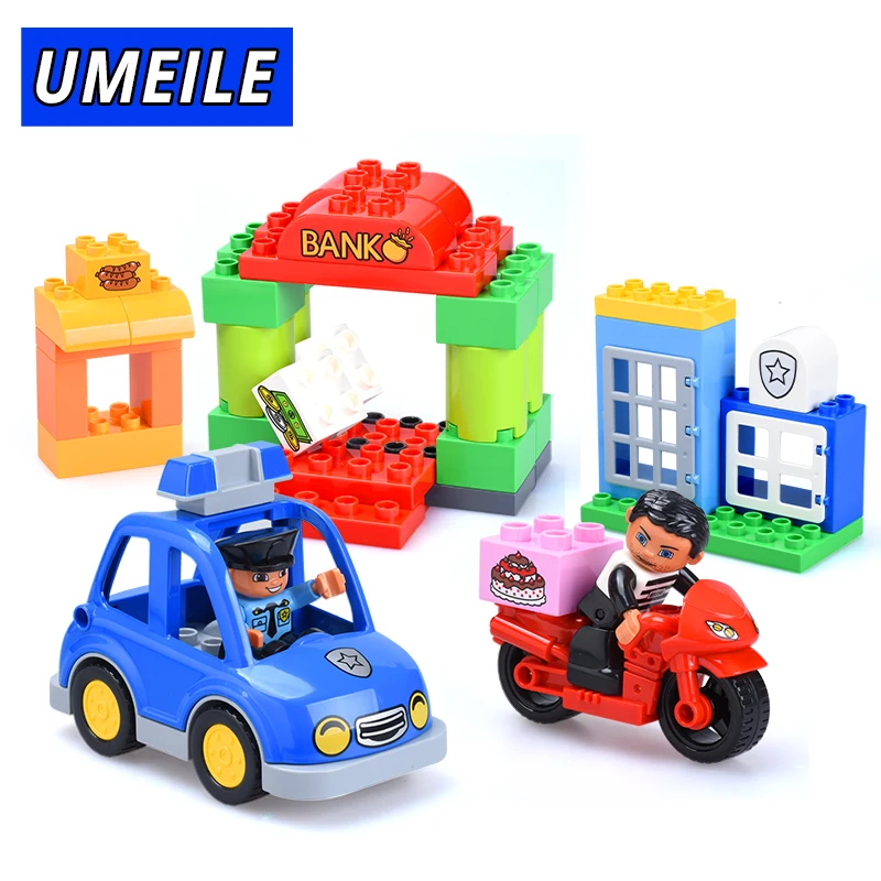 

UMEILE Brand 41PCS Policeman Prisoner Figure Block Bank Diy Brick Automobile Motorcycle Toys Compatible With Duplo Gift