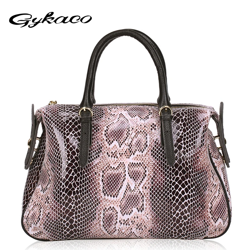 

Gykaeo Luxury Handbags Women Bags Designer Fashion Serpentine Pattern Boston Crossbody Bag Ladies Split Leather Messenger Bags