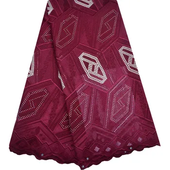 

African Voile Lace Fabric 2018 High Quality Lace Swiss Voile lace In Switzerland Cotton Wine Color Dresses For Women F1265