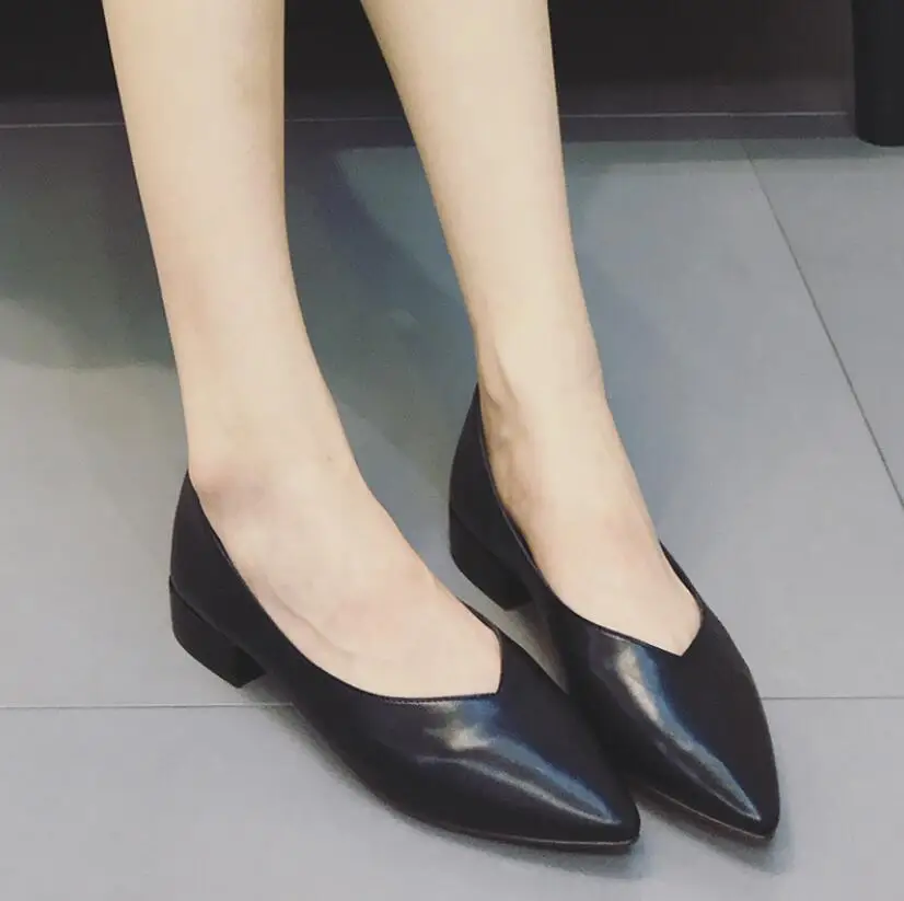 Г., женская обувь на плоской подошве из натуральной кожи обувь с заостренным носком на толстом каблуке обувь в стиле ретро из мягкой кожи на низком каблуке