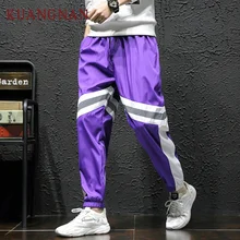 KUANGNAN полосатые повседневные штаны, мужские бегуны, хип-хоп спортивные штаны, фиолетовые Мужские штаны,, Японская уличная одежда, мужские штаны на каждый день, 5XL