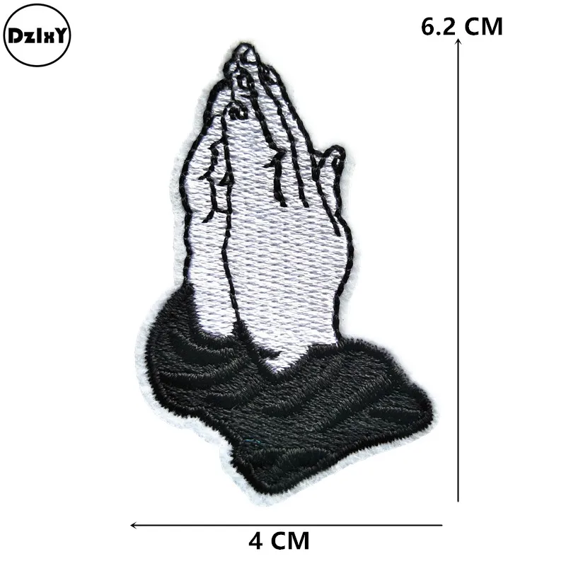 

1 PCS Prayer Gesture Patches Clothing Applications Embroidered Stripes Badges Iron on Finger Appliques Stickers for Clothes @E-7