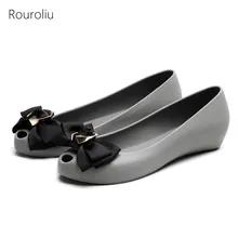 Rouroliu Women Bowknot Jelly Shoes Ladies Summer Breathable Peep Toe Casual Shoes Woman Slip-On Flats FR98 Rouroliu Women Bowknot Jelly Shoes Ladies Summer Breathable Peep Toe Casual Shoes Woman Slip-On Flats FR98