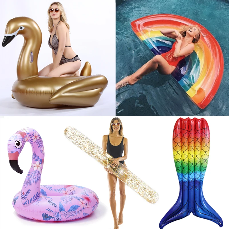 

22 Style Giant Flamingo Unicorn Floats Pineapple Swimming Ring Rainbow Inflatable Pool Float Child&Adult Water Toys Air Mattress