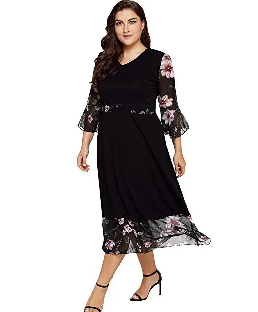 Женское платье Aovica большого размера 3XL, винтажное платье на молнии с цветочным принтом, Туника А-силуэта, платья размера плюс для женщин 4XL 5XL