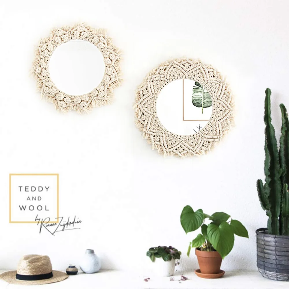 Espejos de pared de macramé decoración de tapiz Bohemia Arte Creativo decoración de pared tapiz Casa de Campo decoración de fondo