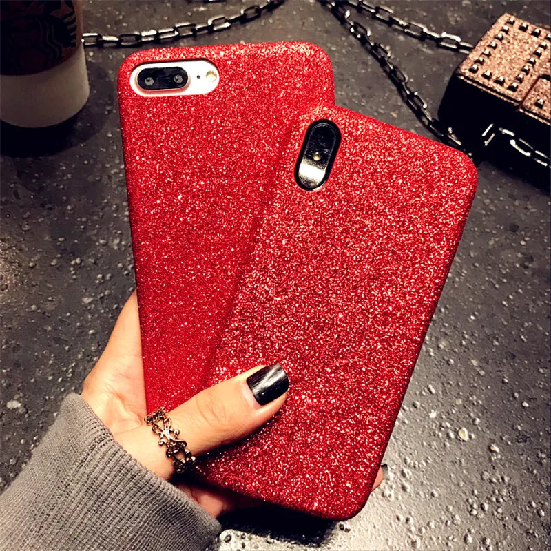 

Bling Glitter Shining Red Flash Powder Phone Case For iPhone 8 plus case Cover For iPhone XXS 6S Plus 7 plus XR XS Max Capa