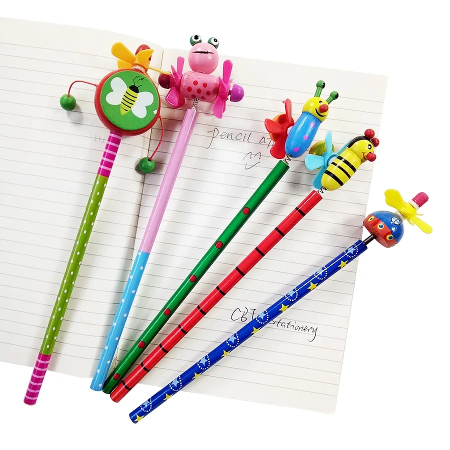 24 Pcs/lot Windmill Animal Doll Designs Party Favors Small Gift Wooden Write Supply For Children Cute HB Pencil Gift For Weeding