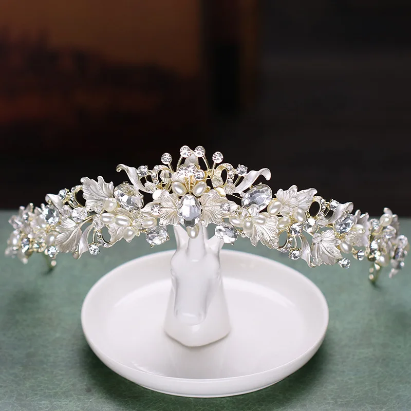 Bride Wedding Tiara Headdress Handmade Crystal Pearl Crowns Tiaras Headpieces Princess Hair Accessories Bridal Hairband | Украшения и