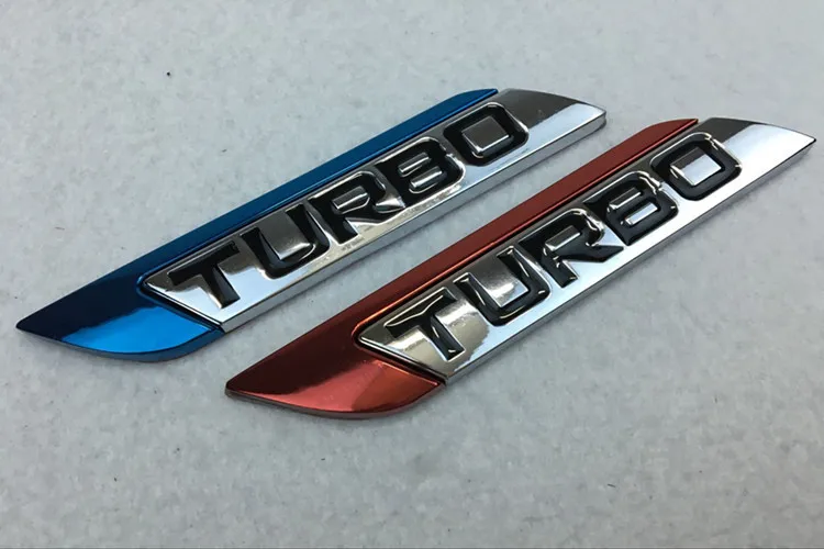 Blau Rot TURBO Abzeichen Emblem Auto Styling Stamm Logo Chrom