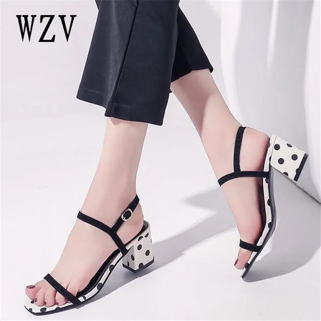 Women Sandals Female Sexy Ankle Strap High Heels Party Shoes Open Toe Buckle Cover Heels Ladies Sweet Polka Dot Shoes A329