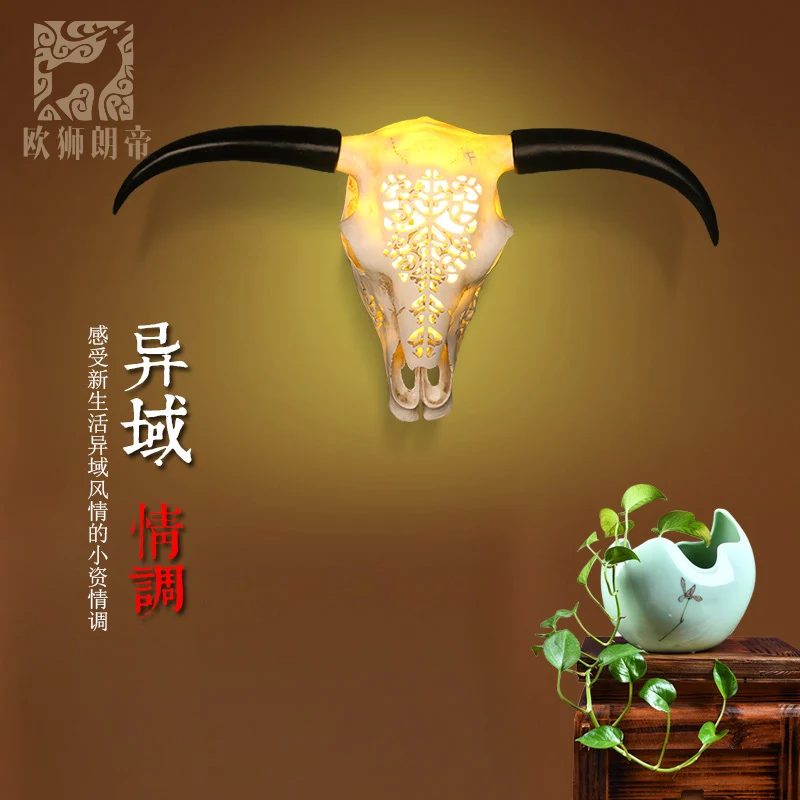 

head Arts Crafts Retro decorative wall mural decorations on the wall wine bar and restaurant Ngau Tau tau resin bone pendant lam