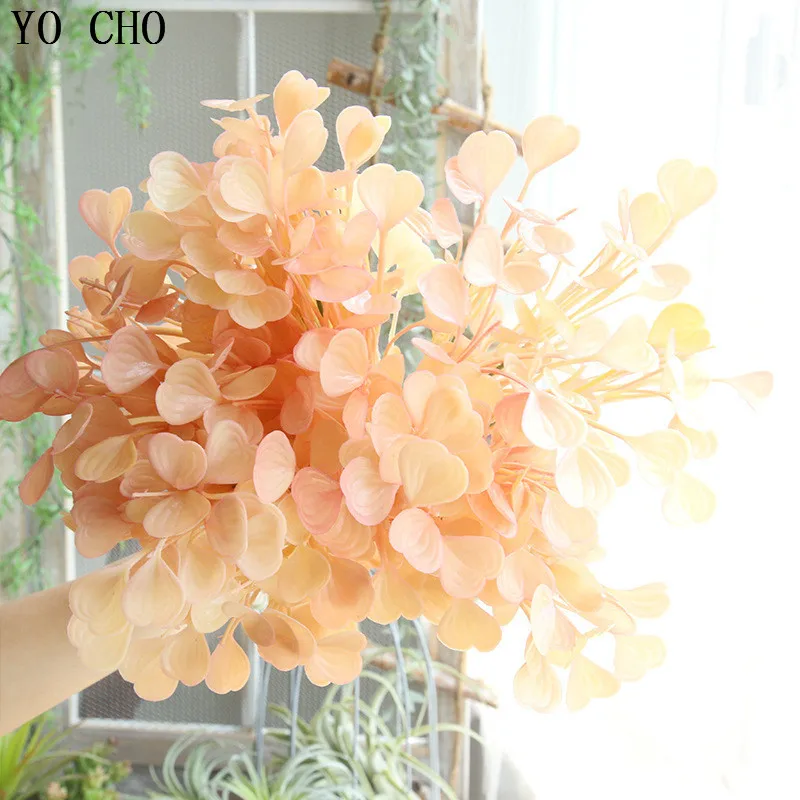 يو تشو 2 قطع مصنع الاصطناعي الأزياء الشمبانيا الجنكة أوراق باقة وهمية النباتات للمنزل التبعي DIY هدية عالية نهاية الجدول زهرة