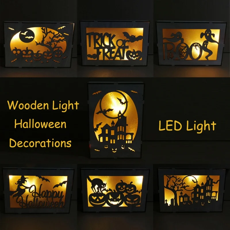 

Haunted House Moon Bat Halloween Hanging Decoration Halloween Rectangular Laser Hollow Hanging Decoration With LED Light