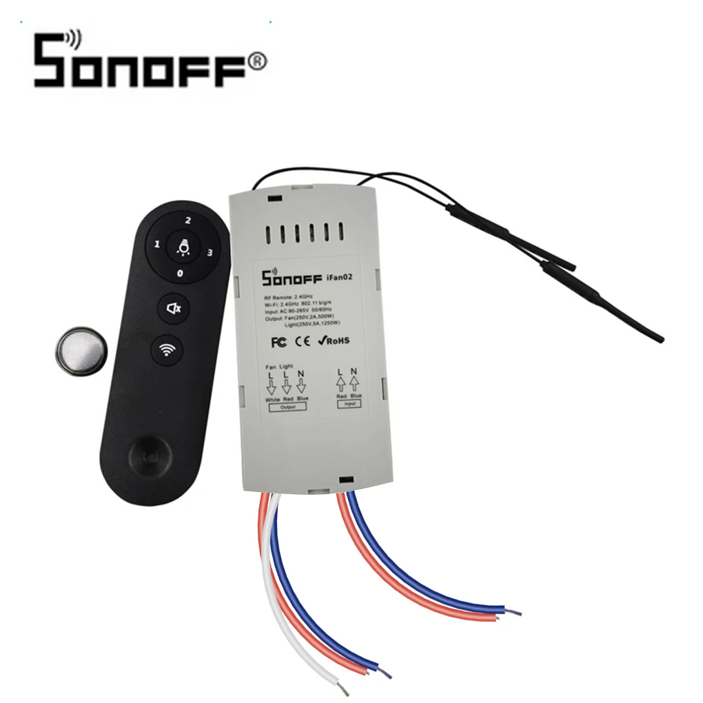 

ITEAD IFan02 Ceiling Fan Controller WiFi Smart Ceiling Fan Switch with 2.4G RF Remote Light APP Control ON /OFF Control Fan