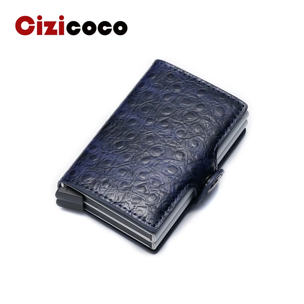 Cizicoco RFID мужской кожаный ID держатель для кредитных карт мужской автоматический алюминиевый сплав Hasp бизнес двойной держатель для карт кошелек для мужчин