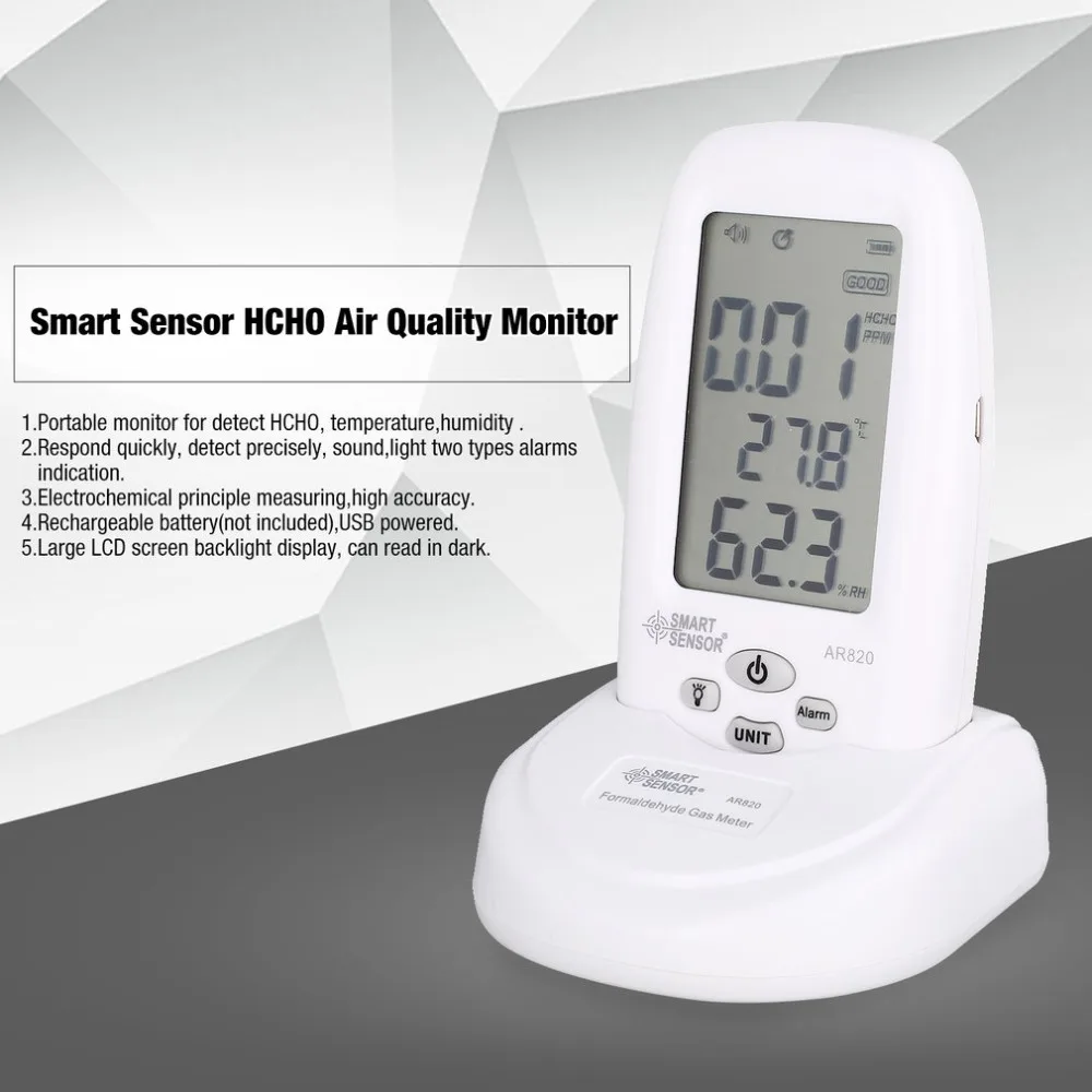 

Smart Sensor AR820 HCHO Formaldehyde Air Quality Monitor Analyzer Temp Temperature Humidity Tester Gas Detector Meter