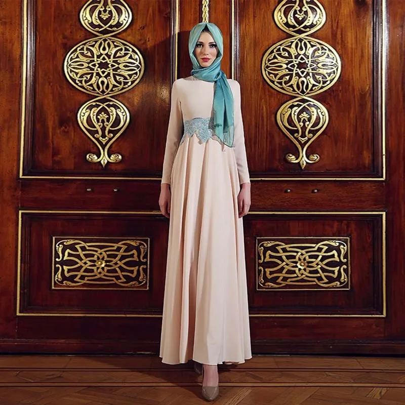 Nude Chiffon Muslim Evening Dress Long Sleeve Simple Cheap font b Hijab b font Formal Party