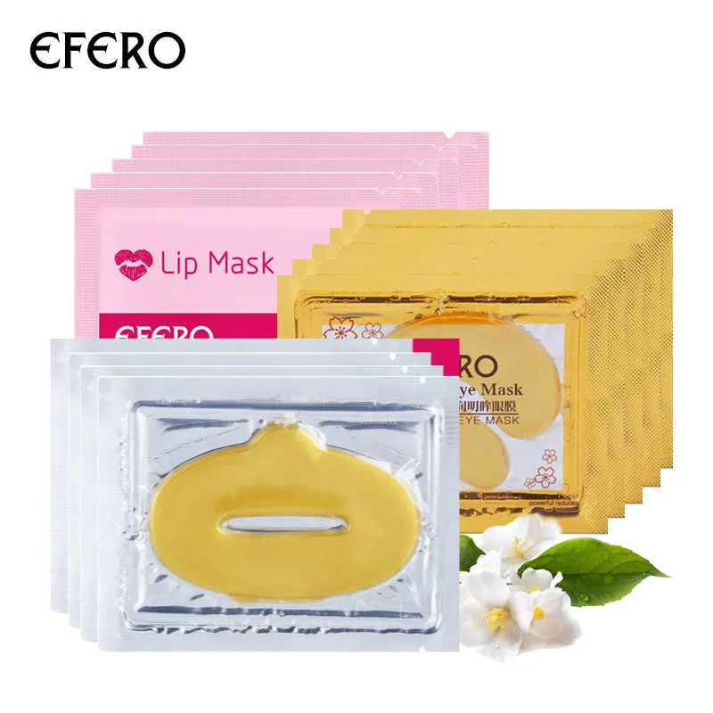 

15Packs efero Gold Crystal Collagen Eye Mask Patch Remove Anti-Puffiness Dark Circle Lip Mask Lip Membrane Keeping Moisture Mask