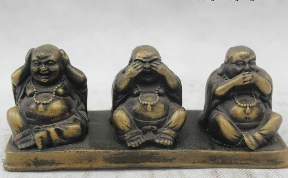 

Chinese Folk Pure Bronze Lucky excellent Three laugh Maitreya Buddha Statue