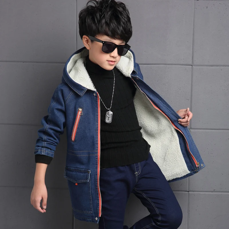 

New Denim fleece boys jackets winter kids jeans coats Winterjas Jongens Boys Jacket 7CT048