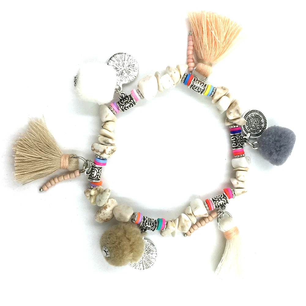 Новые богемные Boho морские пляжные браслеты для женщин Красочные помпоны
