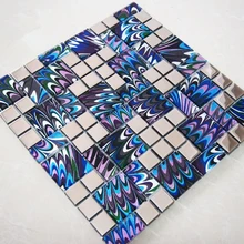 Синий павлин Хрустальная стеклянная мозаичная плитка, DIY Кухня щиток камин для ванной талии линии стены декор обои