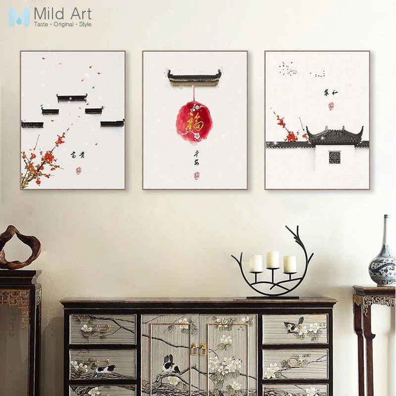 

Chinese Traditional Fengshui Calligraphy Poster Prints Oriental Living Room Wall Art Pictures Festival Home Deco Canvas Painting